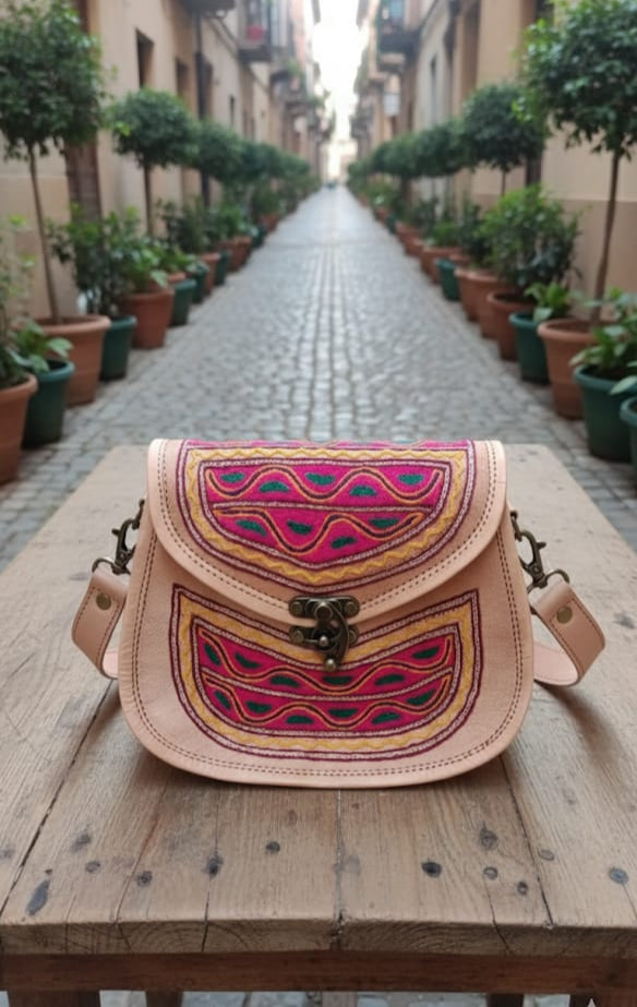 Handcrafted Rajasthani Vintage Leather Side Bag – Ethnic Charm with Modern Utility RLB 01