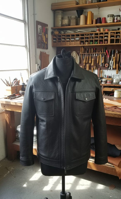 Premium Leather Trucker Jacket – Crafted for Comfort and Character PLJ 05