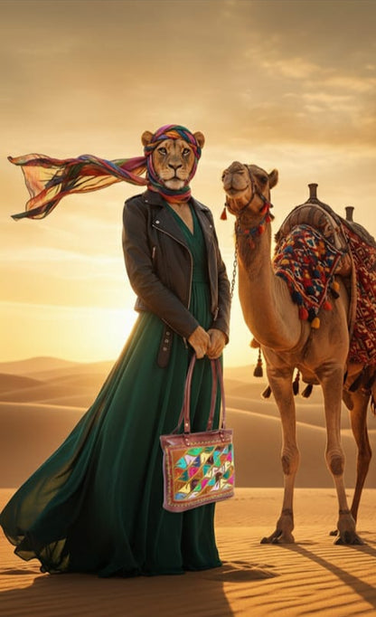 Rajasthani Leather Embroidered Tote Bag – Ethnic Boho Shoulder Bag | Vintage Indian Tote for Women LTB 03