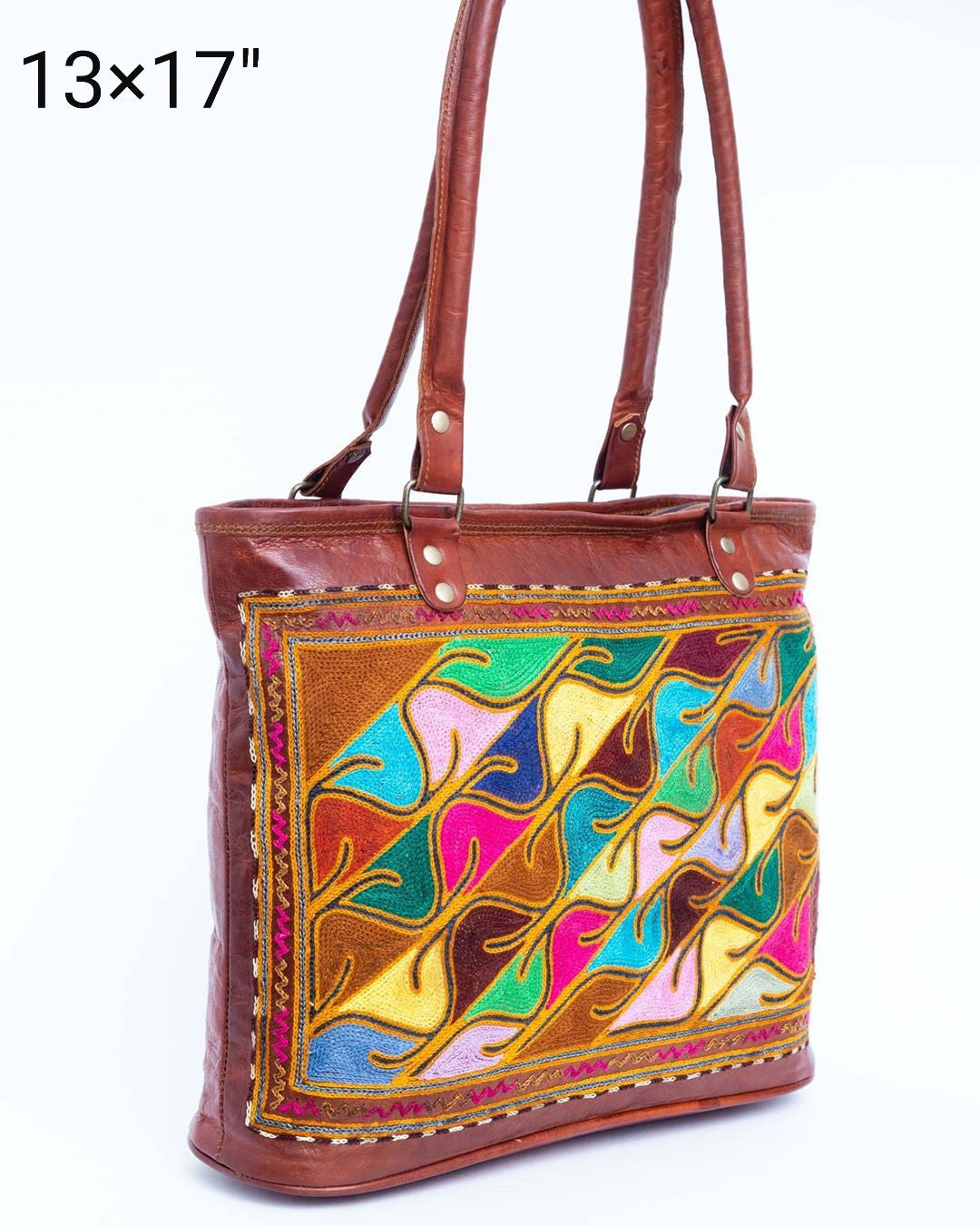 Rajasthani Leather Embroidered Tote Bag – Ethnic Boho Shoulder Bag | Vintage Indian Tote for Women LTB 03