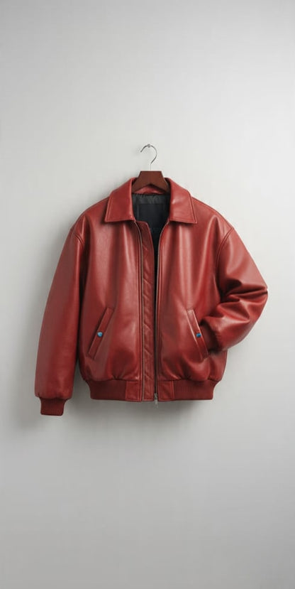 Stylish Oversized Red Leather Jacket – Effortless Urban Cool PLJ 06