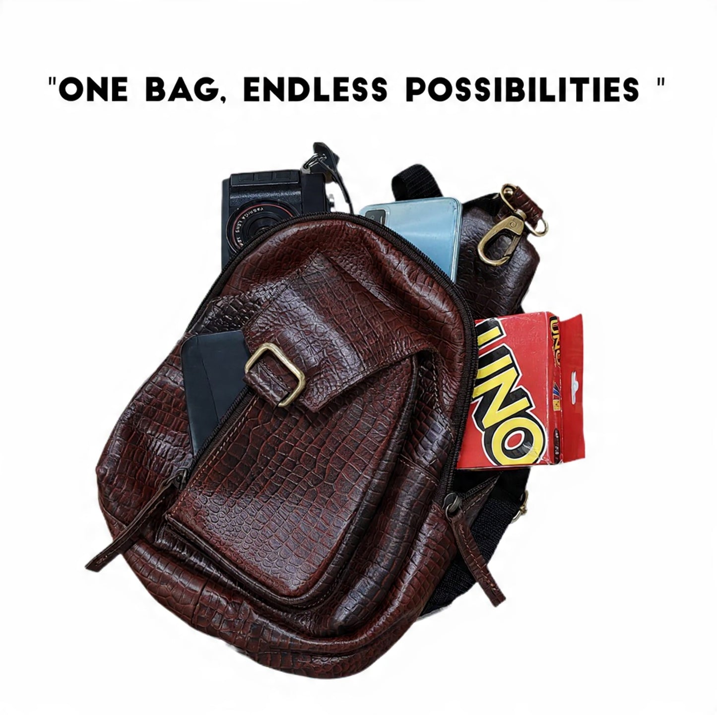 Croc Luxe Leather Chest Bag – Bold Style, Crocodile Finish LCB 02